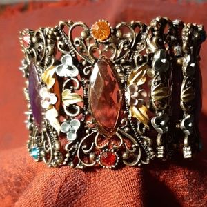 Gold Tone Cuff Bracelet w/Multi Color Stones